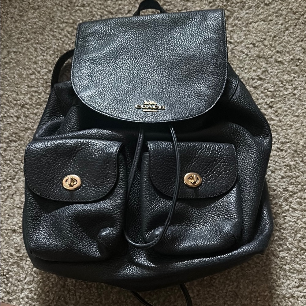 Coach Navy Leather Backpack